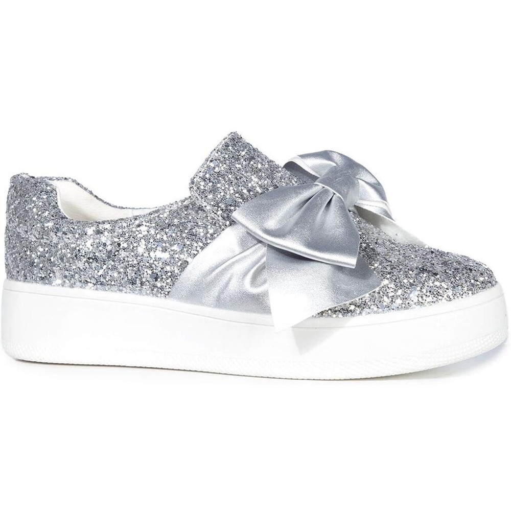 J. Adams Silver Glitter with Satin Bow Women's Shoes (Size 7)